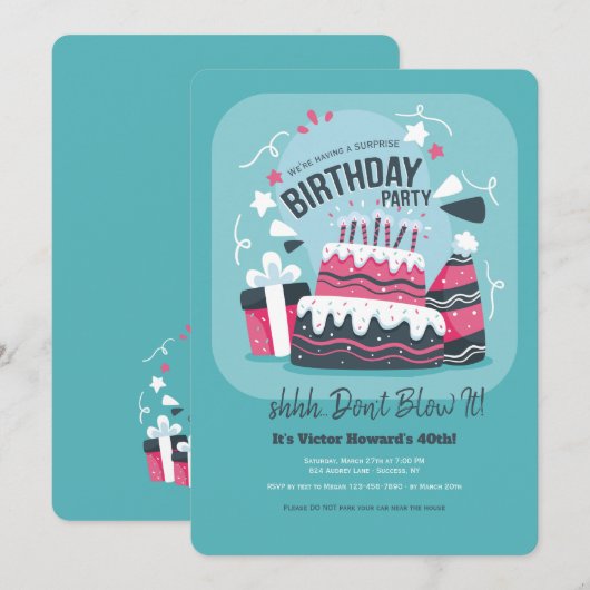 Invitation Fête d'anniversaire surprise (Devant / Derrière)