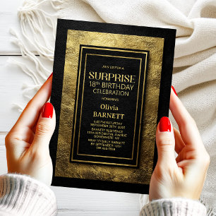 Invitation Fête d'anniversaire surprise 18 ans Black Gold