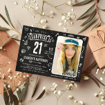 Invitation Fête d'anniversaire surprise 21 ans Fun Doodle tab<br><div class="desc">Invitation de fête d'anniversaire 21 ans 'Chut... C'est une surprise' avec doodle moderne sur tableau noir ! Il suffit de télécharger une photo et de personnaliser le modèle avec vos propres détails d'événement.</div>