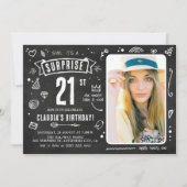 Invitation Fête d'anniversaire surprise 21 ans Fun Doodle tab (Devant)