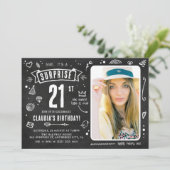 Invitation Fête d'anniversaire surprise 21 ans Fun Doodle tab (Debout devant)