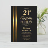 Invitation Fête d'anniversaire surprise 21 ans Noir et rayure (Debout devant)