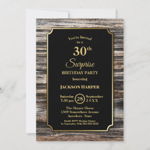 Invitation Fête d'anniversaire surprise 30 ans Wood Border Bl