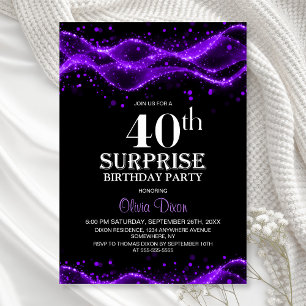 Invitation Fête d'anniversaire surprise 40 ans noir et violet