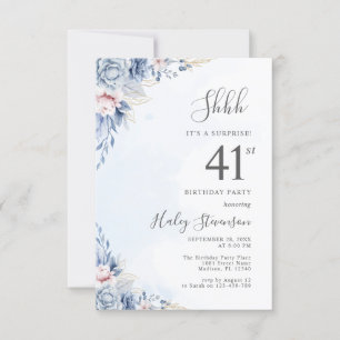 Invitation Fête d'anniversaire surprise 41 ans Dusty Blue aqu