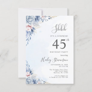 Invitation Fête d'anniversaire surprise 45 ans Dusty Blue aqu