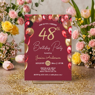 Invitation Fête d'anniversaire surprise 48 ans paillettes dor