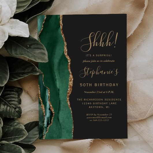 Invitation Fête d'anniversaire surprise 50 ans Emerald Agate