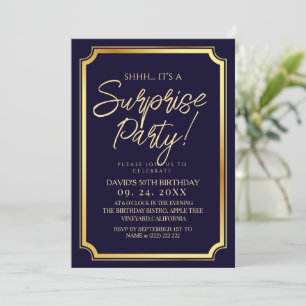 Invitation Fête d'anniversaire surprise 50 ans Navy Gold