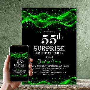 Invitation Fête d'anniversaire surprise 55 ans noir et vert