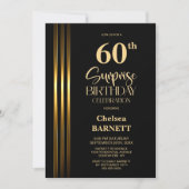 Invitation Fête d'anniversaire surprise 60 ans noir et rayure (Devant)
