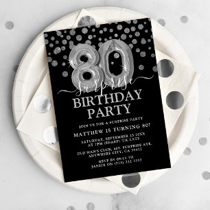 Invitation Fête d'anniversaire surprise 80 ans moderne noir e