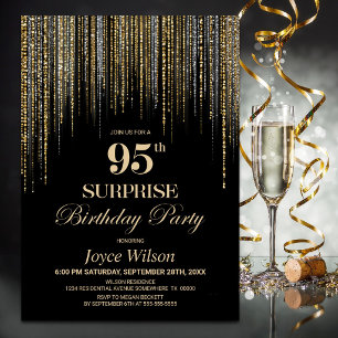 Invitation Fête d'anniversaire surprise 95 ans noir paillette