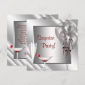 Invitation Fête d'anniversaire surprise Ballons Cocktail Roug (Devant / Derrière)