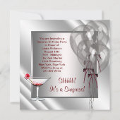 Invitation Fête d'anniversaire surprise Ballons Cocktail Roug (Dos)