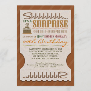 Invitation fête d'anniversaire surprise billet typographique 