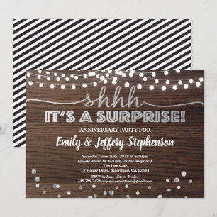 Invitation Fête d'anniversaire surprise bois & argent