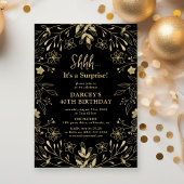 Invitation Fête d'anniversaire surprise botanique noir et or