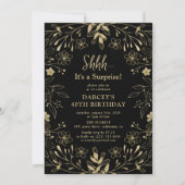 Invitation Fête d'anniversaire surprise botanique noir et or (Devant)