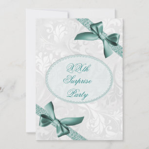 Invitation Fête d'anniversaire surprise damas et rubans