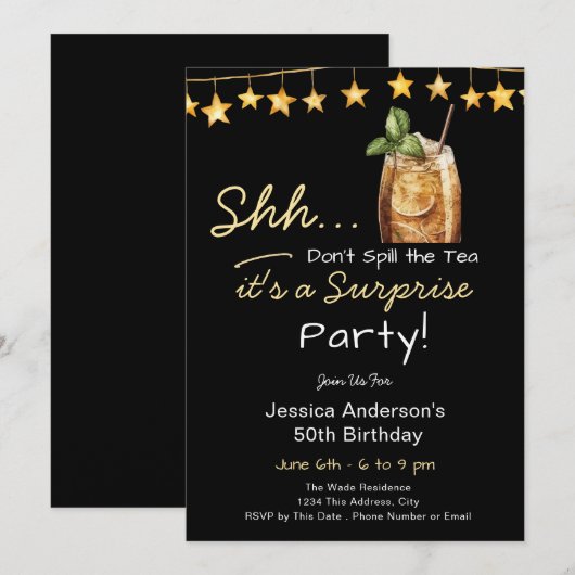 Invitation Fête d'anniversaire surprise dévoilez tout (Devant / Derrière)