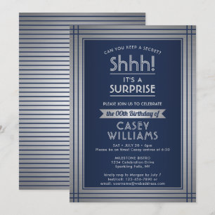 Invitation Fête d'anniversaire surprise élégante bleu marine
