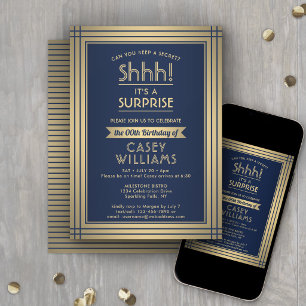 Invitation Fête d'anniversaire surprise élégante bleu marine