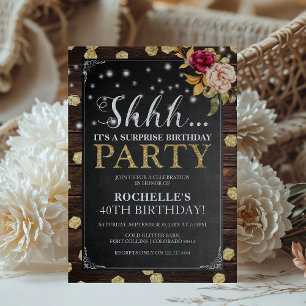 Invitation Fête d'anniversaire surprise élégante et rustique 
