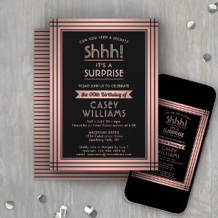 Invitation Fête d'anniversaire surprise élégante Rose Gold &