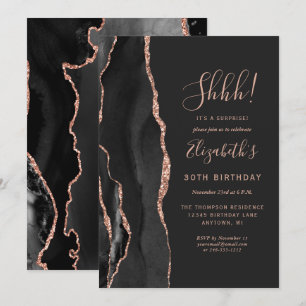 Invitation Fête d'anniversaire surprise en agate noire
