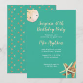 Invitation Fête d'anniversaire surprise étoile de mer turquoi (Devant / Derrière)