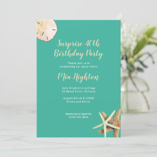 Invitation Fête d'anniversaire surprise étoile de mer turquoi