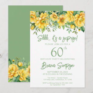 Invitation Fête d'anniversaire surprise Fleur de Sauge jaune