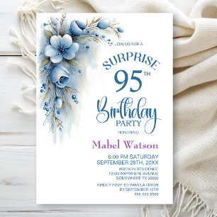 Invitation Fête d'anniversaire surprise Fleurs Bleues 95 ans