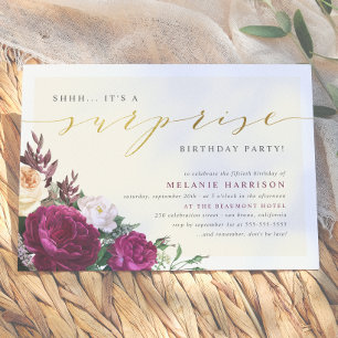 Invitation Fête d'anniversaire surprise fleurs Bourgogne & Cr