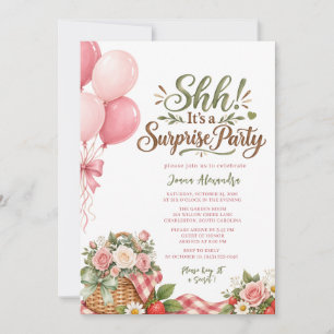 Invitation Fête d'anniversaire surprise Floral rose poudré Pi