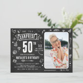 Invitation Fête d'anniversaire surprise Fun Chalkboard Doodle (Debout devant)