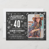 Invitation Fête d'anniversaire surprise Fun Chalkboard Doodle (Devant)
