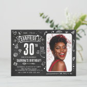 Invitation Fête d'anniversaire surprise Fun Chalkboard Doodle (Debout devant)