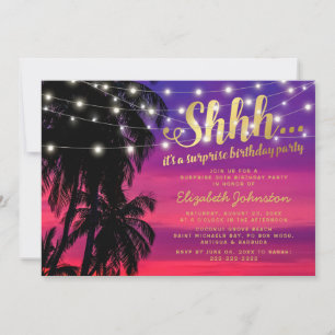 Invitation Fête d'anniversaire surprise Glamour sur la plage