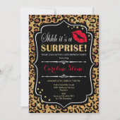 Invitation Fête d'anniversaire surprise - Imprimé léopard rou (Devant)