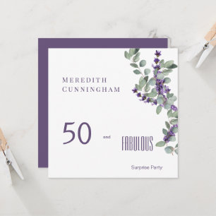 Invitation Fête d'anniversaire surprise lavande 50 ans et fab