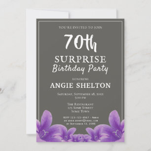 Invitation Fête d'anniversaire surprise moderne florale viole