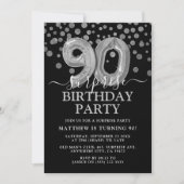 Invitation Fête d'anniversaire surprise moderne noire et arge (Devant)