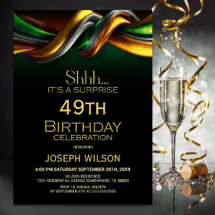 Invitation Fête d'anniversaire surprise moderne verte et or