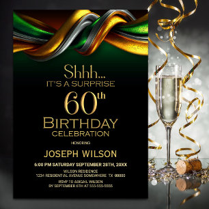 Invitation Fête d'anniversaire surprise moderne verte et or p