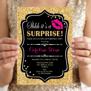 Invitation Fête d'anniversaire surprise - Noir Rose Or