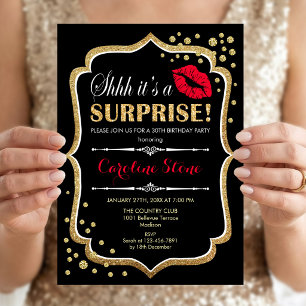 Invitation Fête d'anniversaire surprise - Noir Rouge Or