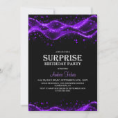 Invitation Fête d'anniversaire surprise noire et violette pou (Devant)
