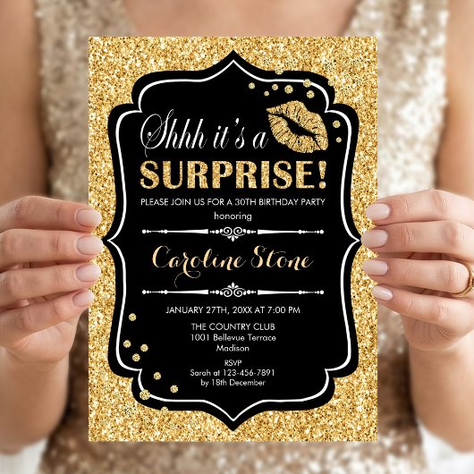 Invitation Fête d'anniversaire surprise - Or noir